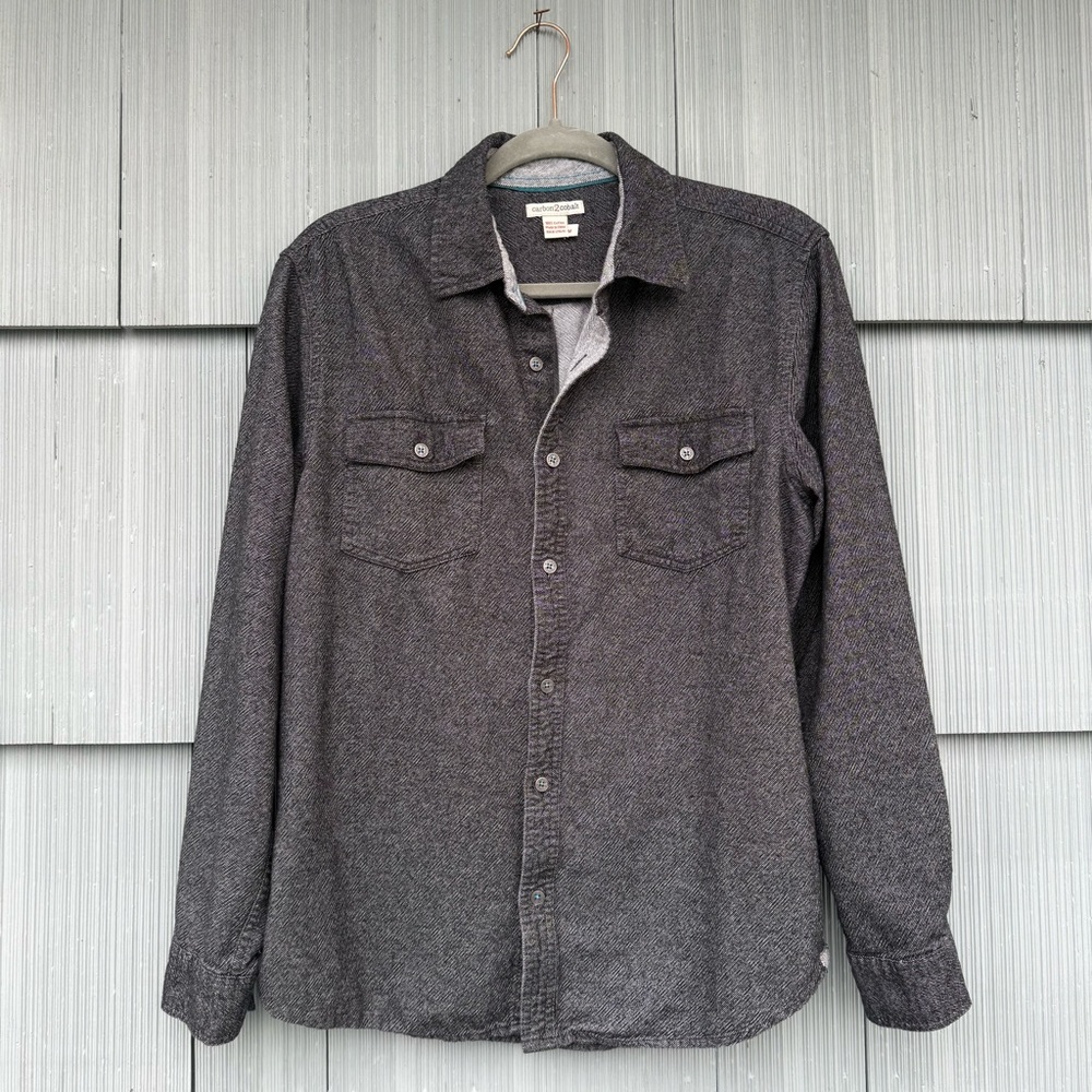Carbon2Cobalt‎ Mens Dark Gray Flannel Long Sleeve Button Up Shirt Size Medium